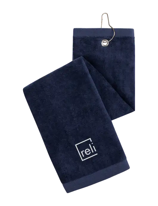 Navy Tri-Fold Golf Towel with Grommet w/Reli Title Logo
