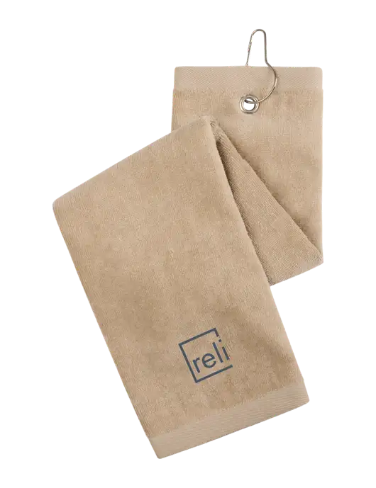 Khaki Tri-Fold Golf Towel with Grommet w/Reli Title Logo