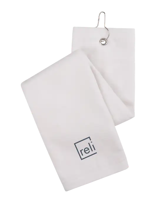 White Tri-Fold Golf Towel with Grommet w/Reli Title Logo