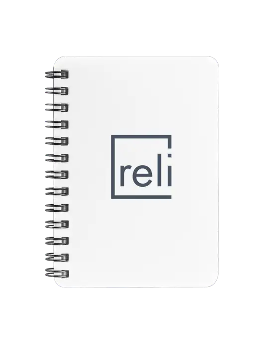 Sturdy White Hardcover Notebook, 5.25 x 7 w/Reli Title Logo