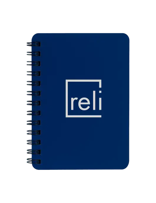 Sturdy Navy Blue Hardcover Notebook, 5.25 x 7 w/Reli Title Logo