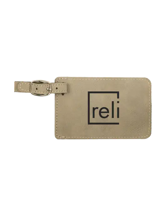 Tan Leatherette Luggage Tag w/Reli Title Logo