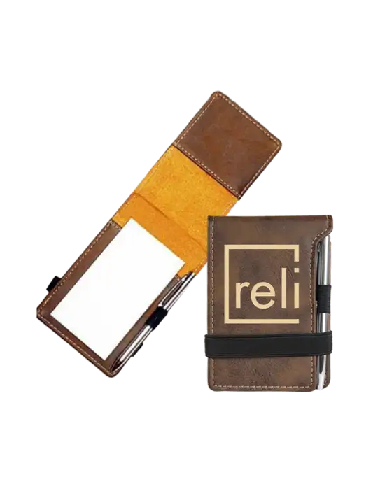 Rustic Leatherette Mini Notepad w/Pen, 3.25 x 4.75 w/Reli Title Logo