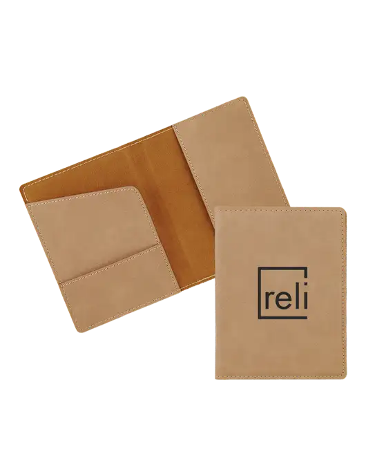 Tan Leatherette Passport Holder w/Reli Title Logo