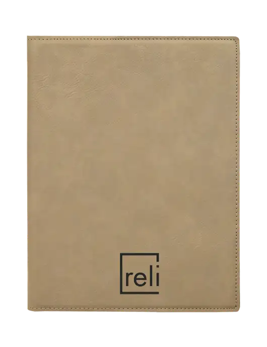 Tan Leatherette 7 x 9 Portfolio with Notepad w/Reli Title Logo