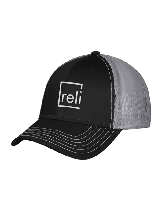 Black/Medium Dark Grey Mesh Trucker Cap Snap Back w/Reli Title Logo