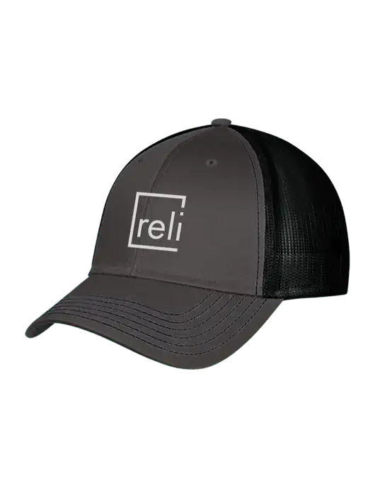 Charcoal & Black Mesh Trucker Cap Snap Back w/Reli Title Logo