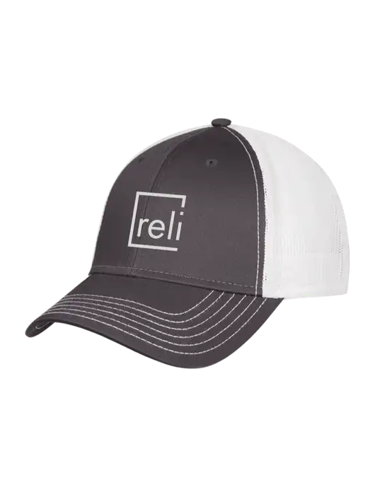Dark Grey/White Mesh Trucker Cap Snap Back w/Reli Title Logo