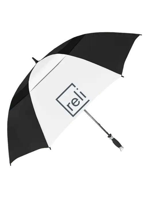 Black/White Vented Typhoon Tamer Golf Umbrella w/Reli Title Logo