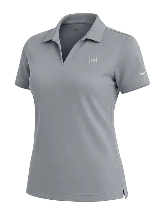NIKE Medium Grey Womens Dri-Fit Micro Pique Polo w/Reli Title Logo