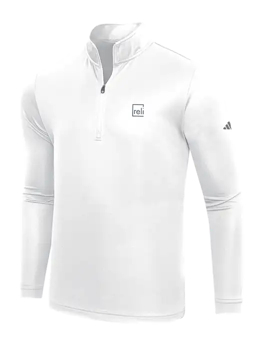 Adidas White  Lightweight Quarter Zip Pullover w/Reli Title Logo