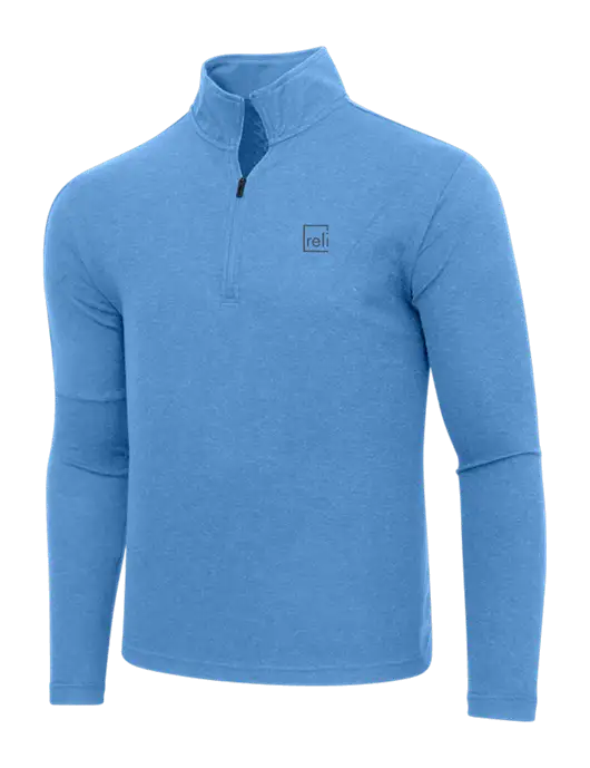 Adidas Light Blue Heather 3 Stripes Quarter Zip Sweater w/Reli Title Logo