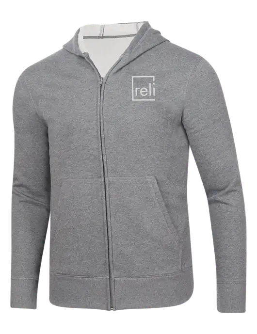 Full-Zip Medium Grey Heather Heavyweight Hooded Sweatshirt w/Reli Title Logo