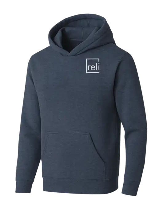 BELLA+CANVAS Heather Navy Sponge Fleece Pullover Hoodie w/Reli Title Logo