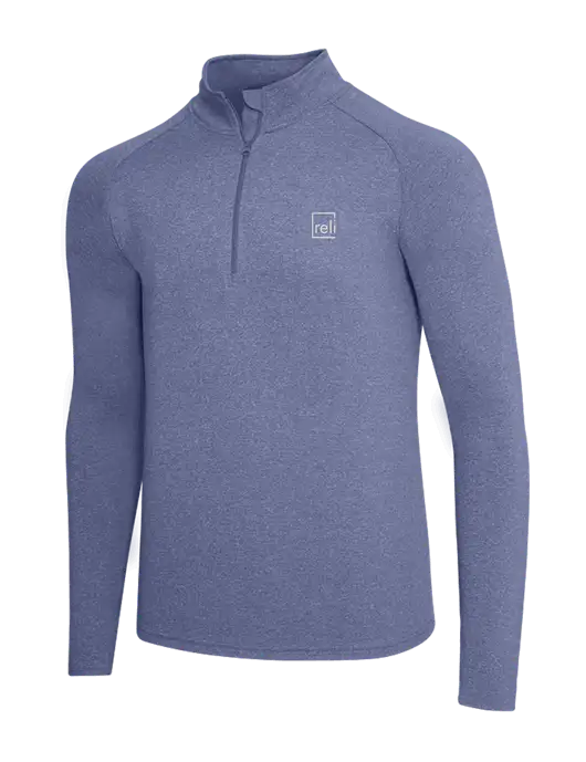 Navy Heather Sport Wick Stretch 1/4 Zip Pullover w/Reli Title Logo