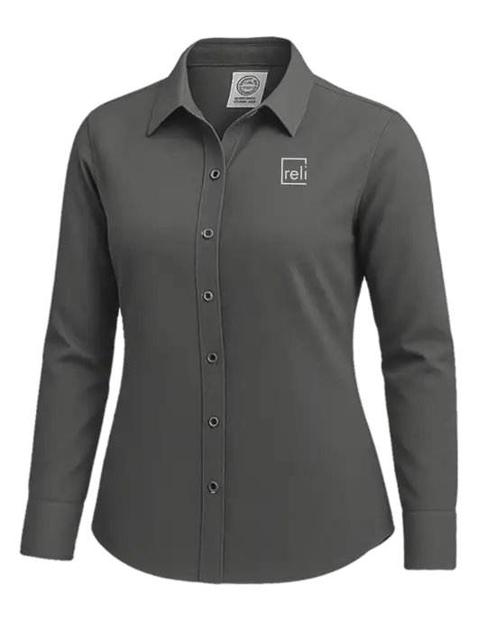 Brooks Brothers Womens Dark Grey Wrinkle-Free Stretch Nailhead Shirt w/Reli Title Logo