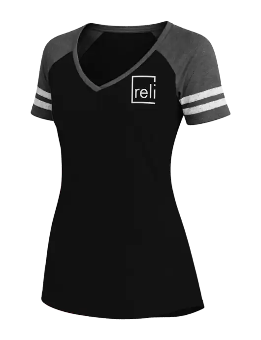 Womens Black/Charcoal Heather V-Neck Game Tee w/Reli Title Logo