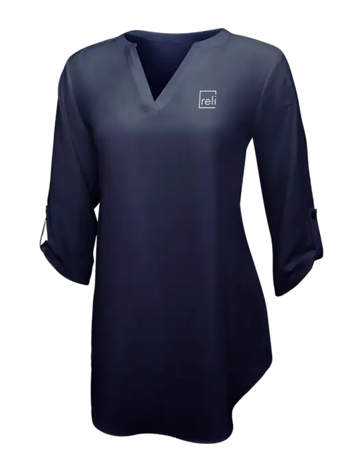 Navy Womens 3/4 Sleeve Tunic Blouse w/Reli Title Logo
