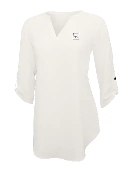 Ivory Womens 3/4 Sleeve Tunic Blouse w/Reli Title Logo