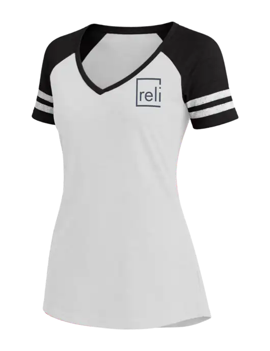 Womens White/Black V-Neck Game Tee w/Reli Title Logo