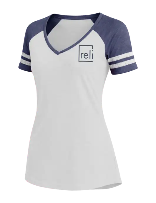 Womens White/Navy Heather V-Neck Game Tee w/Reli Title Logo