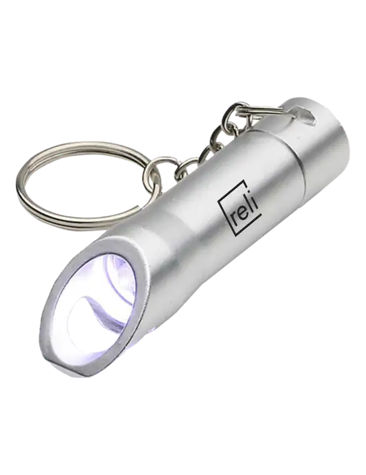 Silver Pocket LED Flashlight with Bottle Opener & Keychain w/Reli Title Logo