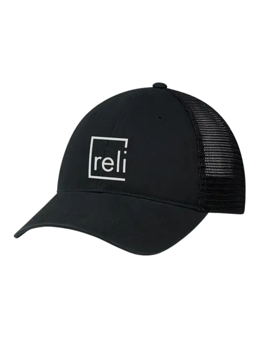 Richardson 111 Garment Washed Trucker Cap Black w/Black Mesh w/Reli Title Logo