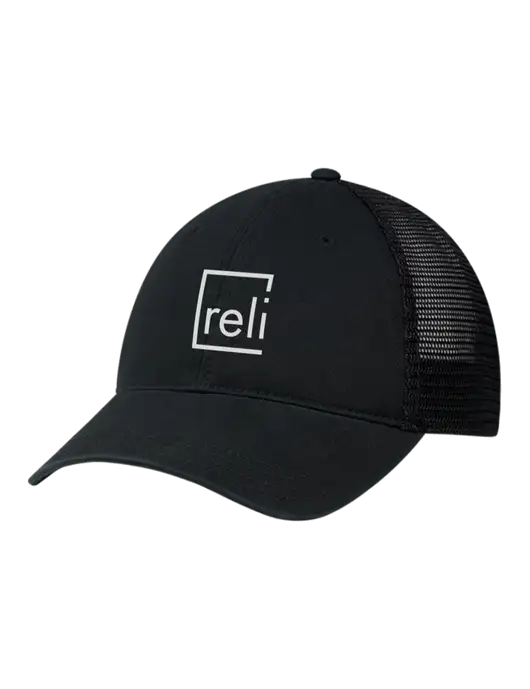 Richardson 111 Garment Washed Trucker Cap Black w/Black Mesh w/Reli Title Logo