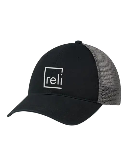 Richardson 111 Garment Washed Trucker Cap Black w/Charcoal Mesh w/Reli Title Logo