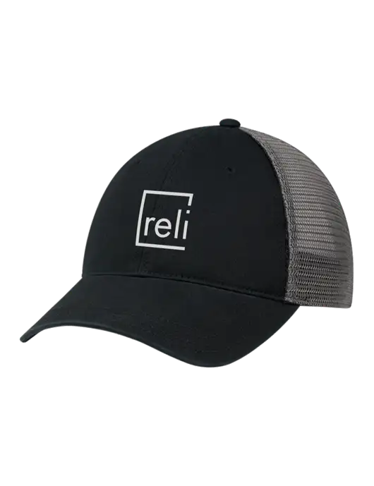 Richardson 111 Garment Washed Trucker Cap Black w/Charcoal Mesh w/Reli Title Logo