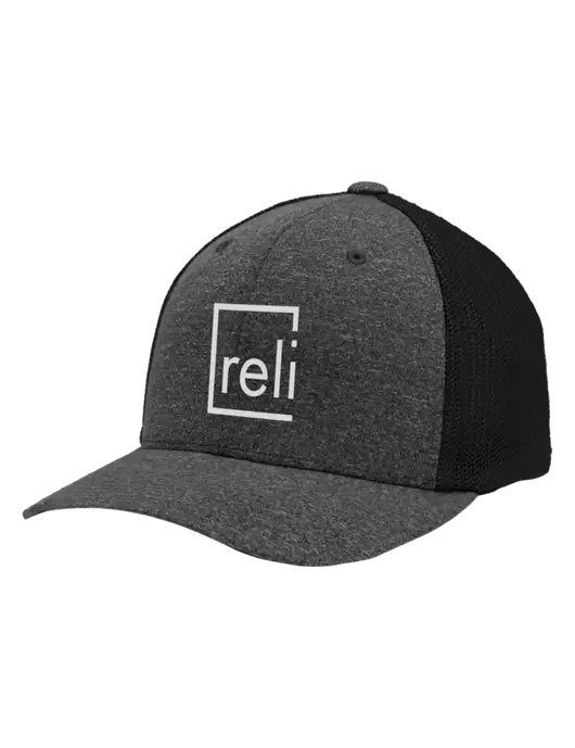 Flexfit Black/Dark Charcoal Heather Melange Mesh Back Trucker Cap w/Reli Title Logo