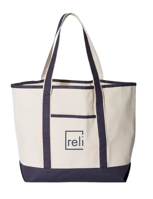 Natural/Navy Large Canvas Deluxe Tote w/Reli Title Logo
