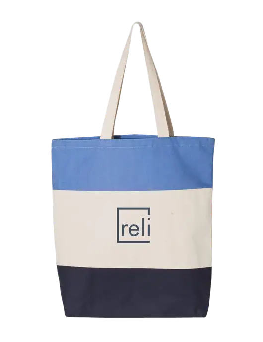 Light Blue/Natural/Navy Tri-Color Tote  w/Reli Title Logo