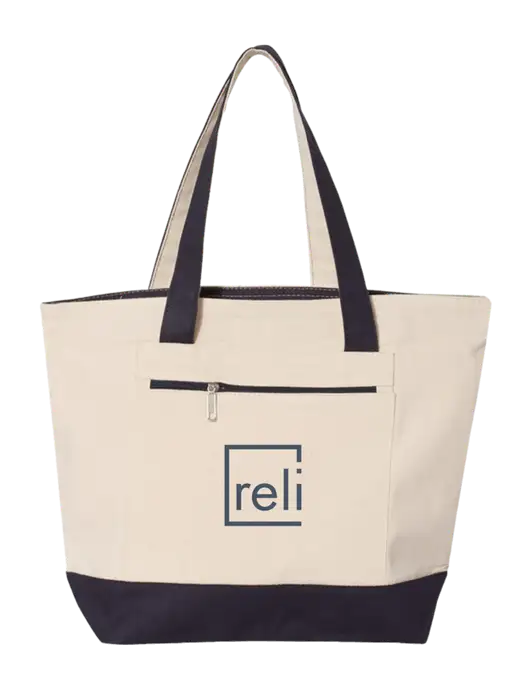 Natural/Navy Zippered Tote  w/Reli Title Logo
