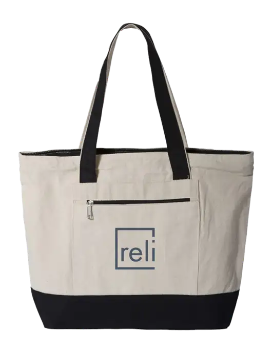 Natural/Black Zippered Tote  w/Reli Title Logo