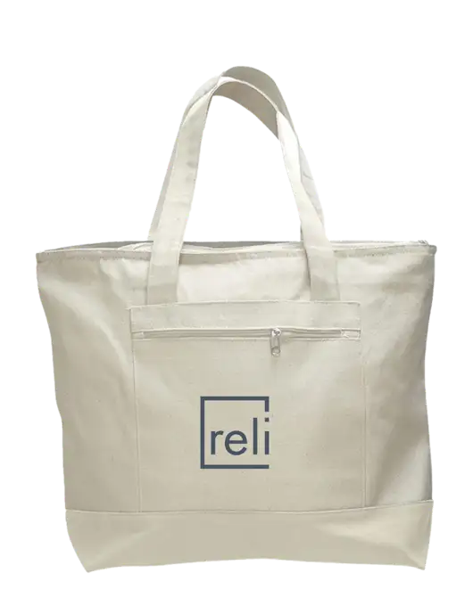 Natural Zippered Tote  w/Reli Title Logo