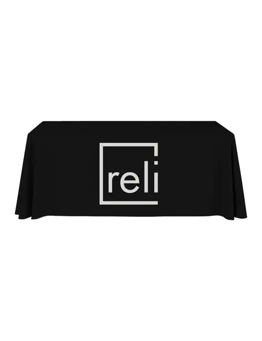 6' Stain-Resistant 4-Sided Black Table Cover w/Reli Title Logo