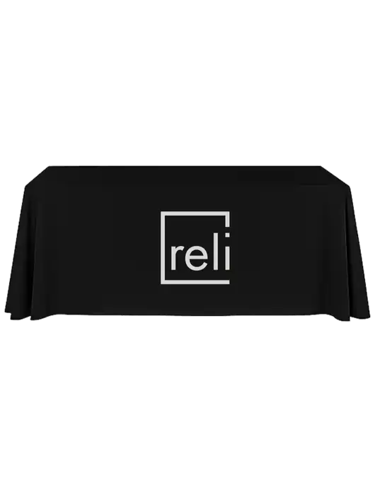8' Stain-Resistant 4-Sided Black Table Cover w/Reli Title Logo
