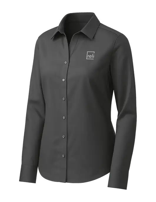 Brooks Brothers Womens Dark Grey Wrinkle-Free Stretch Pinpoint Shirt w/Reli Title Logo