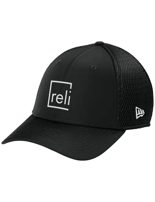 New Era 39THIRTY Performance Stretch Black Mesh Cap w/Reli Title Logo
