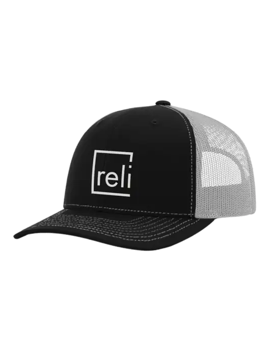 Richardson Adjustable Snapback Original 112 Trucker Cap Black w/White Mesh w/Reli Title Logo