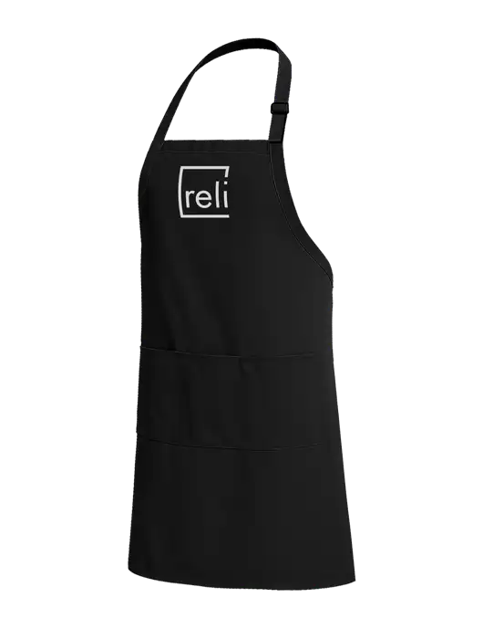 Easy Care Extra Long Bib Black Apron with Stain Release w/Reli Title Logo
