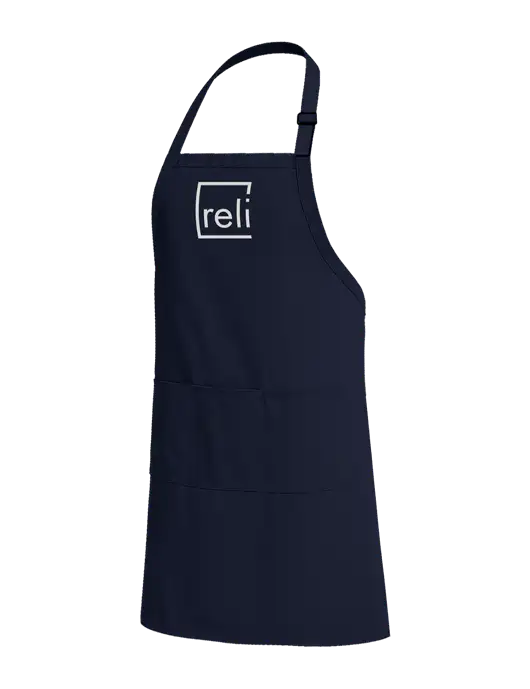 Easy Care Extra Long Bib Navy Apron with Stain Release w/Reli Title Logo