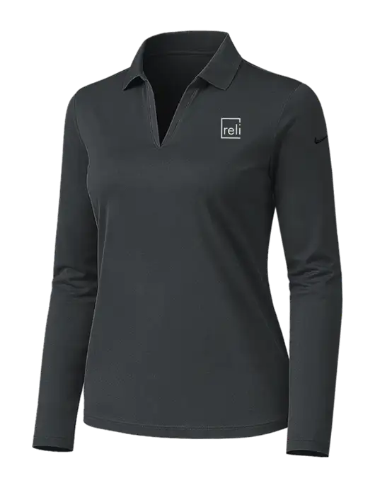 Nike Womens Dark Grey Dri-FIT Micro Pique 2.0 Long Sleeve Polo w/Reli Title Logo