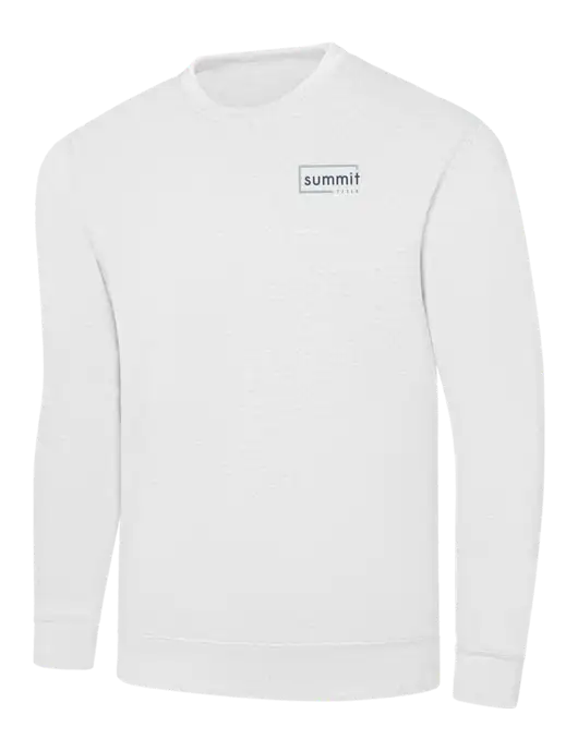 White 7.8 oz Ring Spun Crew Sweatshirt w/Summit Title Logo