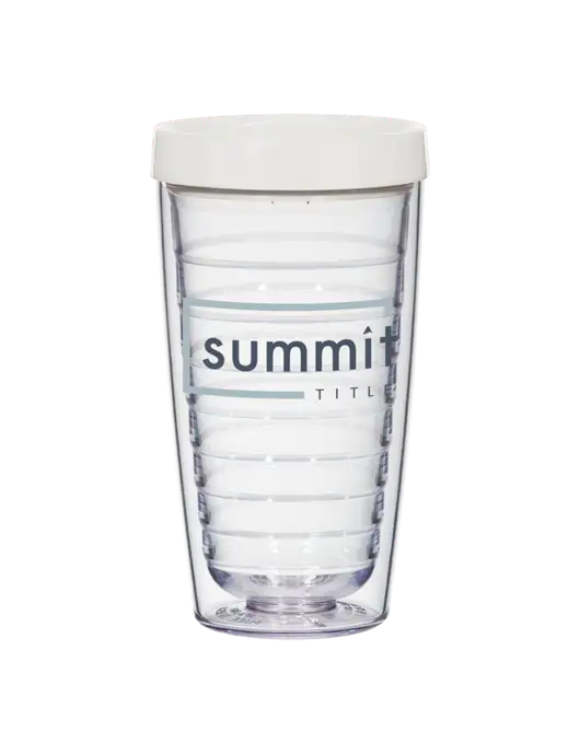 16 oz Trivex Double Wall Tumbler with White Travel Lid w/Summit Title Logo