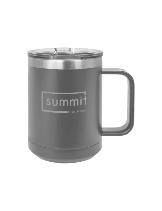 Polar Camel 15 oz Powder Coated Grey Vacuum Insulated Mug with Slider Lid w/Summit Title Group Logo