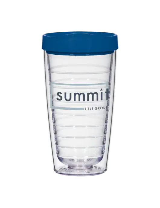 16 oz Trivex Double Wall Tumbler with Light Navy Travel Lid w/Summit Title Group Logo