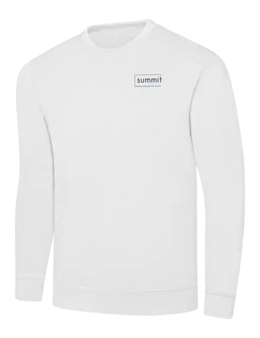 White 7.8 oz Ring Spun Crew Sweatshirt w/Summit Title Group Logo